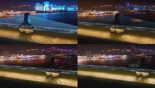 美丽长沙银盆岭大桥烟花灯光秀-竖版高清在线视频素材下载