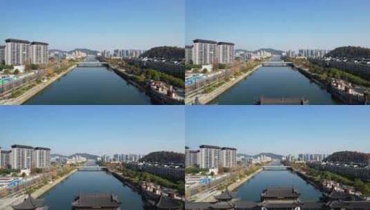 临安苕溪和现代城市风光高清在线视频素材下载