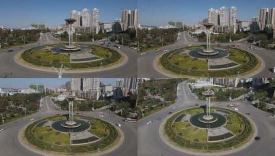 航拍城市圆形交通转盘高清在线视频素材下载