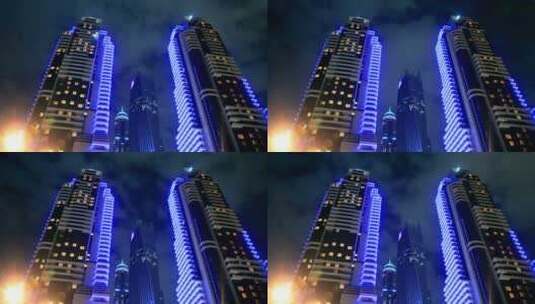 建筑物周围的蓝灯高清在线视频素材下载