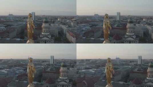 金色雕像和背景中的城市高清在线视频素材下载