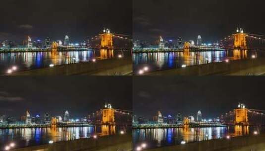 美国辛辛那提美丽的桥夜景延时2-A7RM3 4K 3高清在线视频素材下载