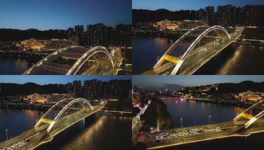 兰州圆通大桥夜景航拍高清在线视频素材下载