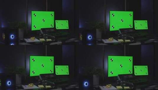 工作室里的绿屏监视器高清在线视频素材下载