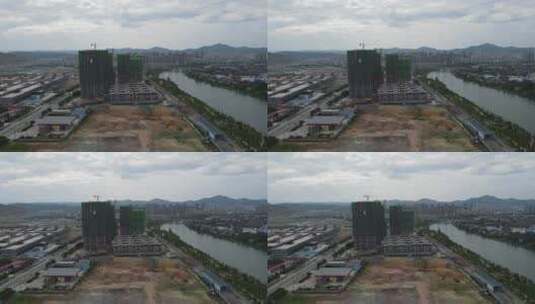 航拍城市建设工地施工吊塔高清在线视频素材下载