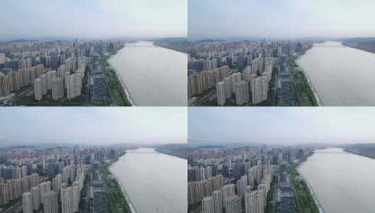 杭州滨江城区现代城市风光夕阳下航拍高清在线视频素材下载