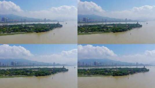 瓯江上的江心屿自然风光高清在线视频素材下载