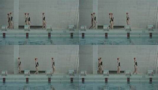 女子运动员在泳池边训练高清在线视频素材下载