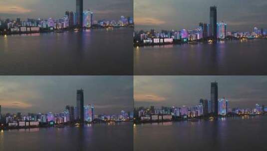 武汉长江城市江景船舶游船夜景航拍风光高清在线视频素材下载