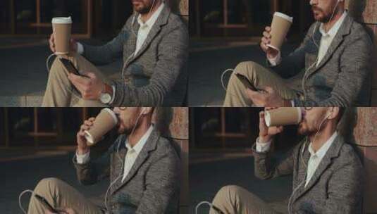 听音乐喝咖啡的男人高清在线视频素材下载