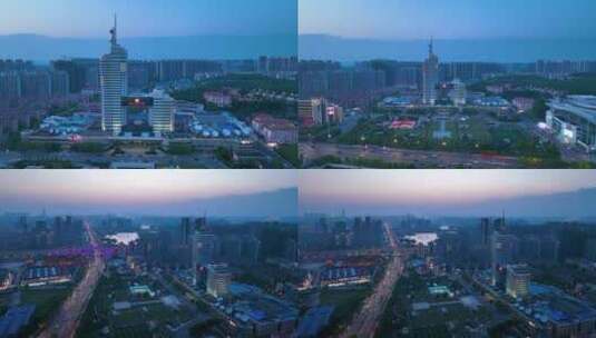 4K航拍黄昏下的湖南广电大楼高清在线视频素材下载