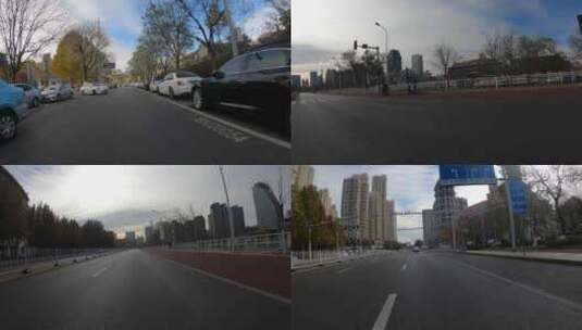 汽车行车视角秋天天津城市超广角车载拍摄高清在线视频素材下载