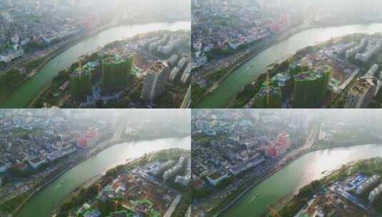 海南海口高视角航拍俯瞰城市交通建筑风景高清在线视频素材下载