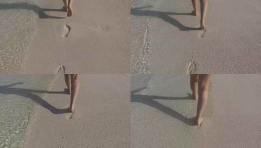 特写女生走在沙滩，留下脚印高清在线视频素材下载