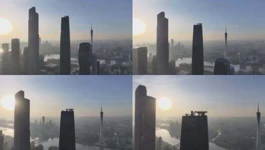 广州天际线清晨日出航拍高清在线视频素材下载