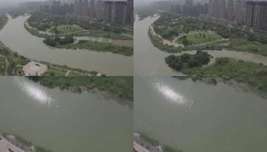 福州福清玉融山公园林则徐公园龙江河流航拍高清在线视频素材下载