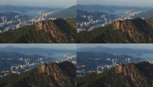 香港狮子山航拍城市自然风光地标高清在线视频素材下载