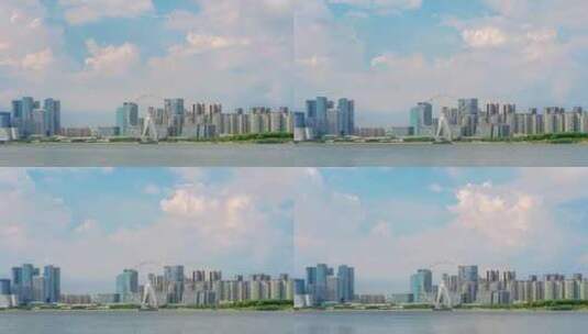 广东深圳湾区之眼晴天城市天际线高清在线视频素材下载