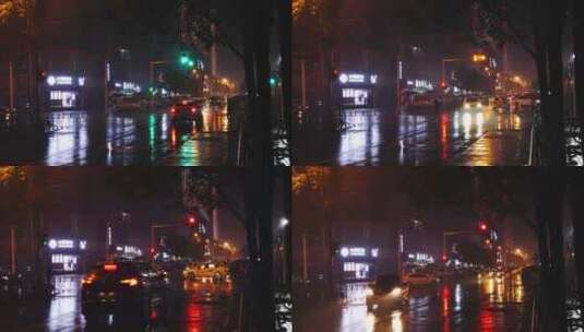 6孤独-雨夜汽车驶过老街高清在线视频素材下载