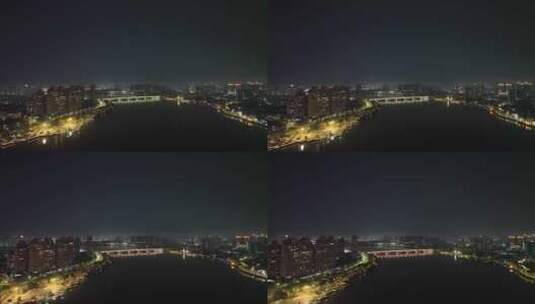 惠州东江夜景风光夜晚河流航拍晚上城市建筑高清在线视频素材下载