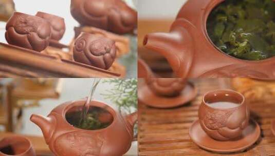 紫砂壶冲茶泡茶陶瓷陶器产品高清在线视频素材下载