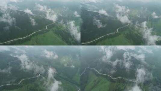 五台山航拍盘山路云雾缭绕高清在线视频素材下载