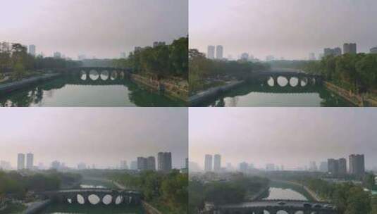 城市河流石拱桥高清在线视频素材下载