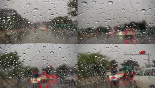 雨天开车车窗上的水珠高清在线视频素材下载