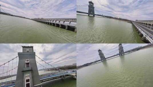 穿越机航拍扬州万福大桥万福闸高清在线视频素材下载
