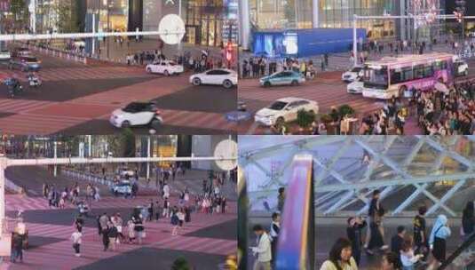 长沙黄兴广场五一广场夜晚夜景车流高清在线视频素材下载