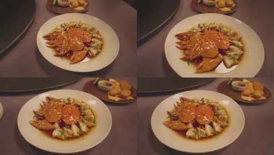 商务宴会美味菜肴花雕三门螃蟹高清在线视频素材下载