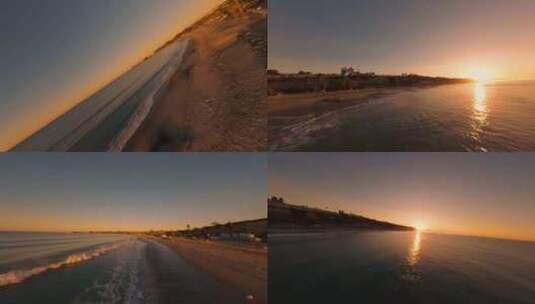 海边日出大海波浪海浪沙滩海岛FPV航拍高清在线视频素材下载