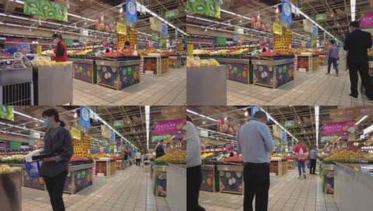 物美商场顾客挑选蔬菜水果延时摄影高清在线视频素材下载