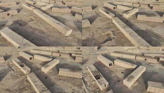 航拍新疆吐鲁番晾制葡萄干的生土建筑群高清在线视频素材下载