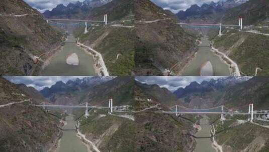 云南香格里拉藏族虎跳峡大桥航拍高清在线视频素材下载