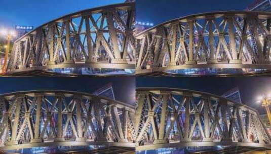 九江新桥头景观铁桥夜景滑轨延时高清在线视频素材下载