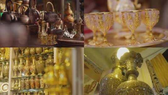 新疆喀什 工艺品店 旅游 传统器皿高清在线视频素材下载