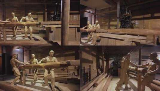 木材厂工作场景雕塑高清在线视频素材下载