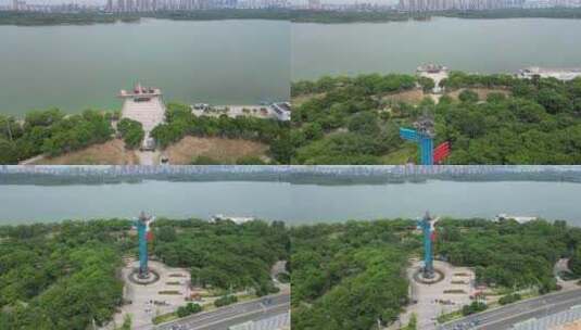 安徽蚌埠龙子湖公园中国南北分界标志高清在线视频素材下载