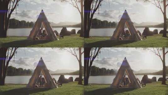 露营，湖，山，帐篷高清在线视频素材下载