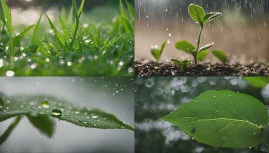 雨春谷雨雨水乡村振兴风景水滴滴水发芽乡村高清在线视频素材下载