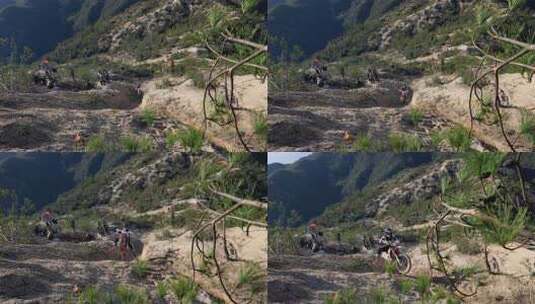 越野摩托车选手山顶黄土坡冲坡失败高清在线视频素材下载