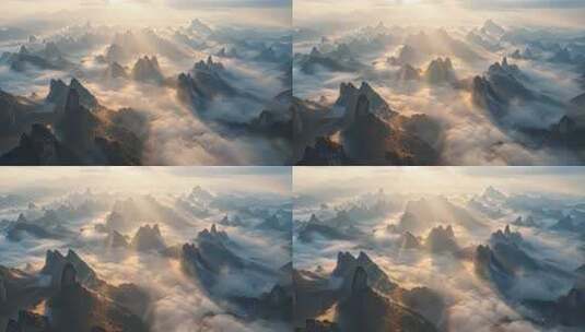 壮美云海中的喀斯特山峰高清在线视频素材下载