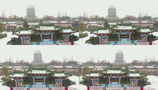 南昌滕王阁新春下雪3高清在线视频素材下载