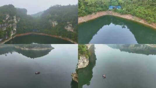 孤舟小船小屋江面山川高清在线视频素材下载