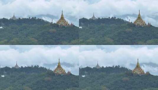 航拍云南旅游西双版纳芒市金塔银塔景观建筑高清在线视频素材下载