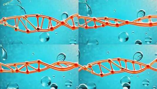 医疗健康药品DNA链条水分子蓝色背景高清在线视频素材下载