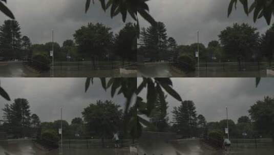 男孩在雨中玩滑板高清在线视频素材下载