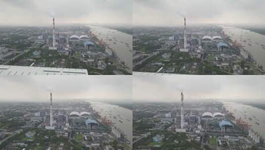 上海闵浦大桥黄浦江火力发电厂4K航拍原素材高清在线视频素材下载