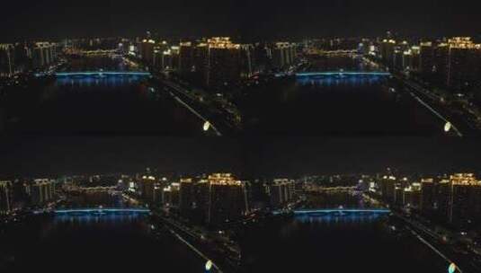 福建 福州 闽江 两岸 夜景 航拍高清在线视频素材下载